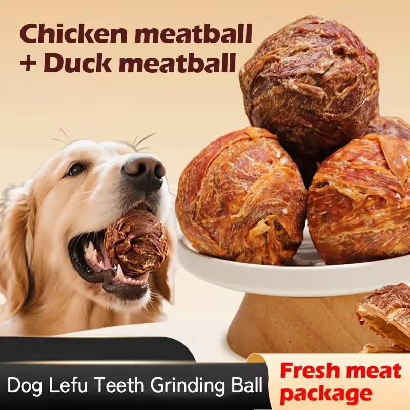 2-IN-1 Chicken & Duck Flavored Chew Balls For Dogs，Featuring A Freeze-dried Egg Yolk Center ,Rawhide Dental Chew Ball Suitable for All Dog Breeds, Ideal for use as training rewards or for interactive feeding,both indoors and outdoors,11OZ