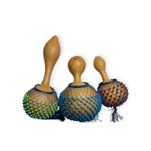 Handmade African Shekere - Large 16" Natural Gourd Shaker - Authentic Calabash Percussion - Various Sizes Small Medium Large - Handcrafted with Beads