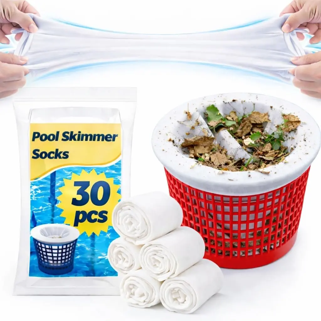 30 Pack Pool Skimmer Socks - Pool Socks for Skimmer Basket,   Hair, Sand, Pollen & Leaves, Protects Filter & Pump System, Universal Fit for Ground & Inground Pools, Pool Accessories