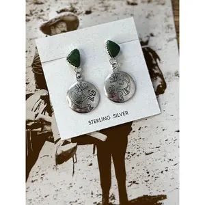 Petroglyph Earrings - Turquoise - Sterling Silver - Native Handmade - Tia Long (artist)