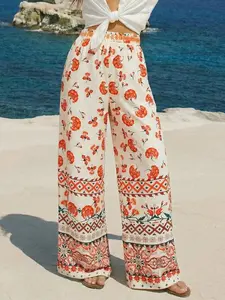 Women's Casual Boho Bohemian Fashion Floral Print Wide Leg Pants, Casual Palazzo Pants, Spring Summer Loose Waist Holiday Style, Versatile Comfortable Trousers, Bohemian Bottom