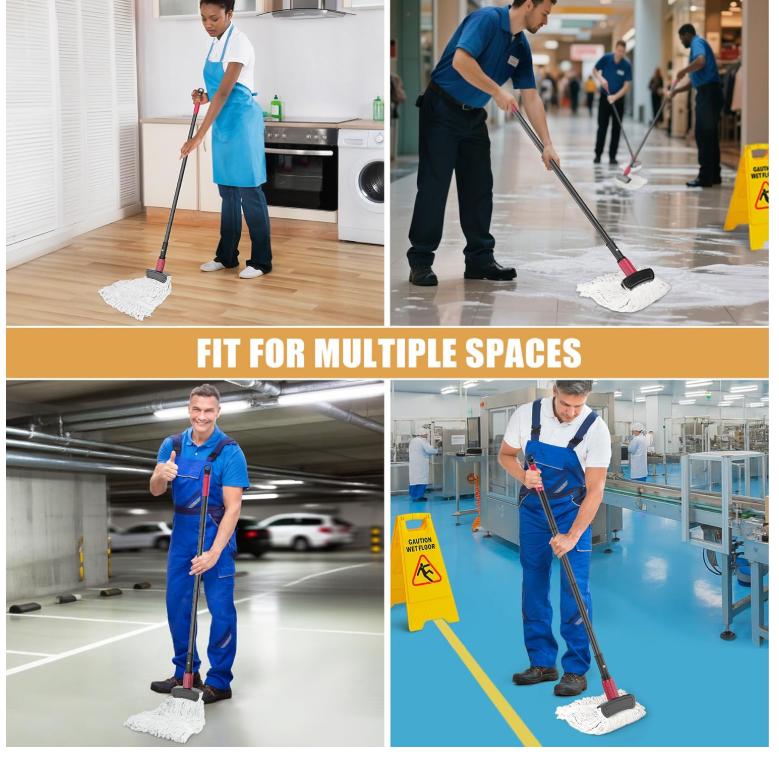 Commercial Mops for Floor Cleaning - Looped-End Heavy Duty Wet Mop with Long Handle for Hardwood Wood Tile Vinyl - Reusable Cotton Head for Home Garage Kichen Bathroom