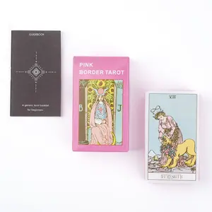 Pink Border Tarot Card Deck with Guidebook 78Pcs English Version Family Gathering Divination Deck Board Game Cards 10.36cm