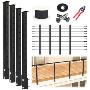 15-20FT Modular Black Side Mount Cable Railing Kit 36 Inch 4 Level Post Kit Complete Set Cable Railing System for Decks Length Adjustable with Paper User Guide (No Handrail) RWF2 BH4S