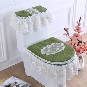 3pcs Lace Toilet Seat Cover Set - Soft, Breathable Polyester with Zipper - Comfortable & Washable Bathroom Decor, Restroom Decor And Accessories