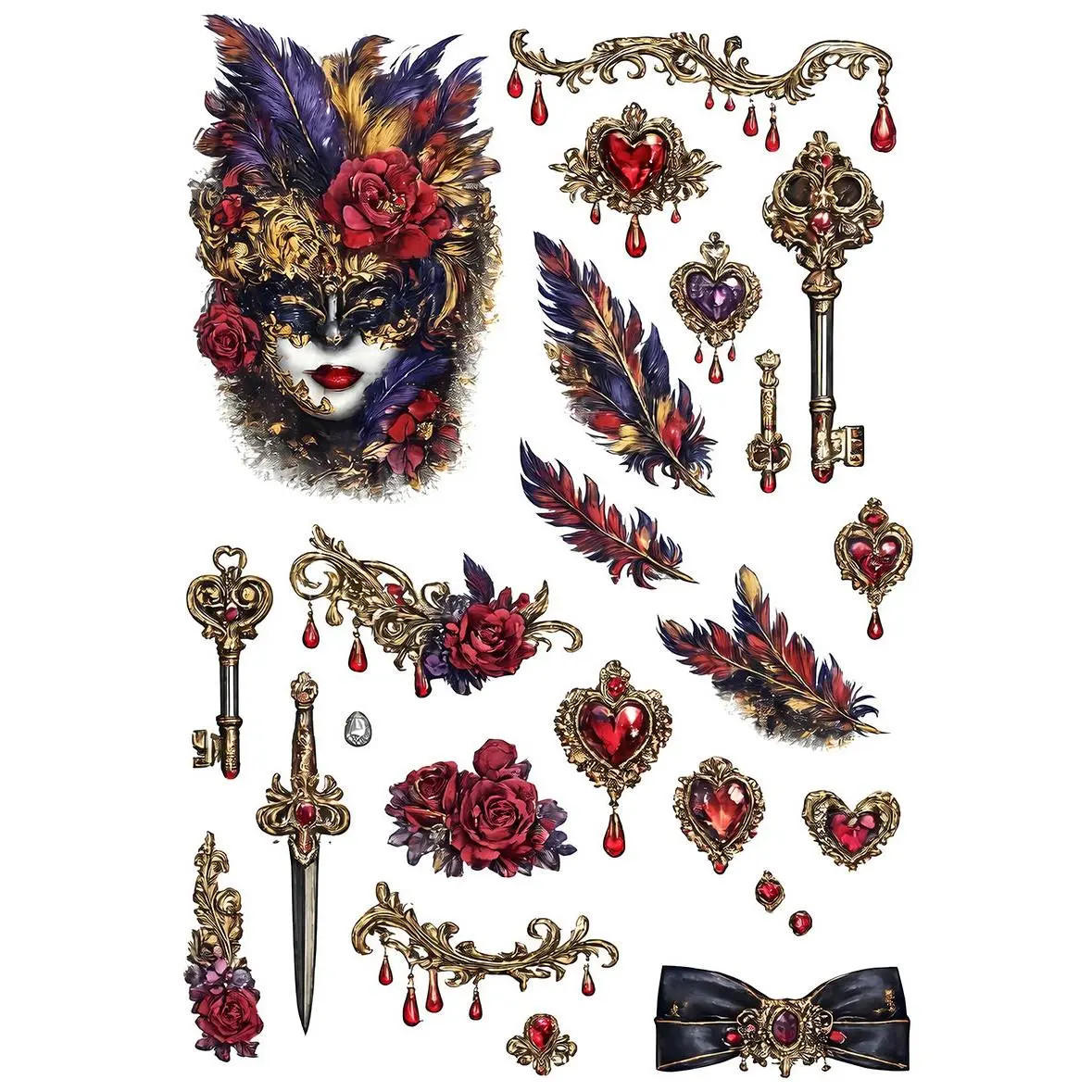 UVDTF 9.5 x 14 Element Sheet Masquerade Jewels & Keys 995