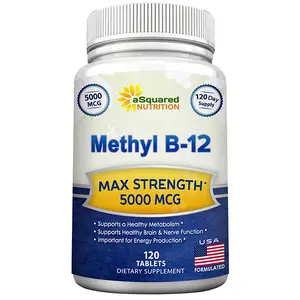 aSquared Nutrition Vitamin B12-5000 MCG Supplement with Methylcobalamin (Methyl B-12) - Max Strength Vitamin B 12 Support to Help Boost Natural Energy, Benefit Brain & Heart Function - 120 Tablets