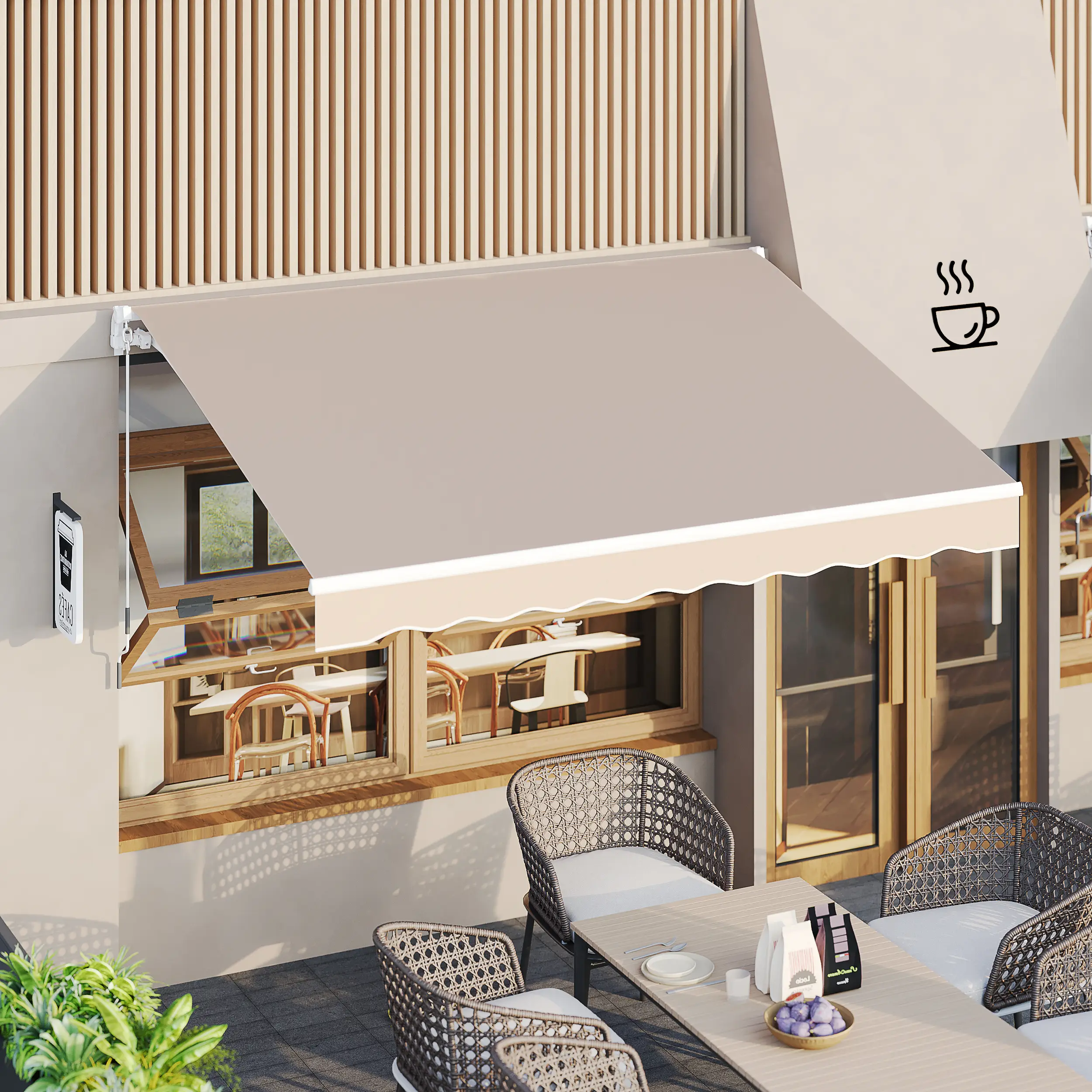 YODOLLA Manual Retractable Awning, water-resistant polyester sun shade with crank handle, ideal for patio, deck, backyard, balcony, and windows.