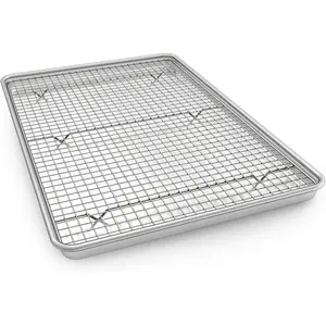 24 Inch Baking Sheet Pans with Rack Set, Natural Aluminum Cookie Sheet, Extra Large Commercial Quality Baking Sheet Pan Set, Warp Resistant Nonstick Thick Cookie Tray Pans for Baking, Roasting