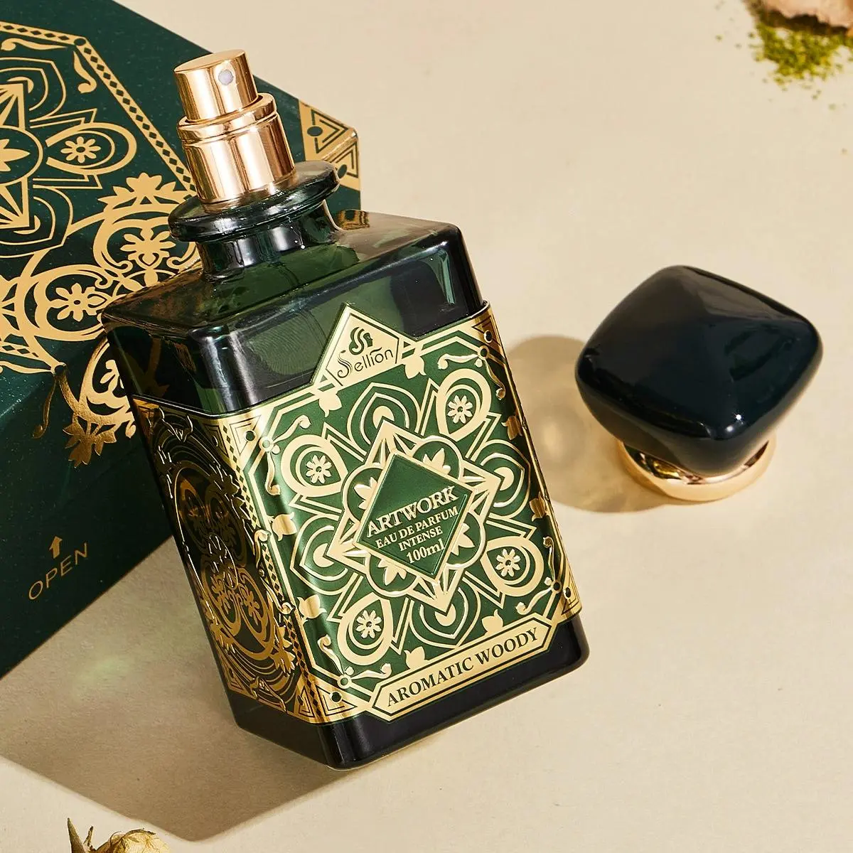 Sellion Emerald Treasure Eau de Parfum 100ml - Women's Floral-Woody East Asian Fragrance, Long-Lasting Captivating Scent, Earthy Woody Notes, Dark Gourmand Vanilla Fruity Oriental Accents, Carefully Picked Scents, Elegant Gift Box for Everyday Wear, Earth