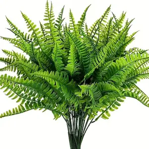 New outdoor artificial greenery ferns in a 16-piece set. Spring large fake Boston fern. Plastic material. Suitable for indoor gardens, porches, offices as decoration. Halloween, Christmas.