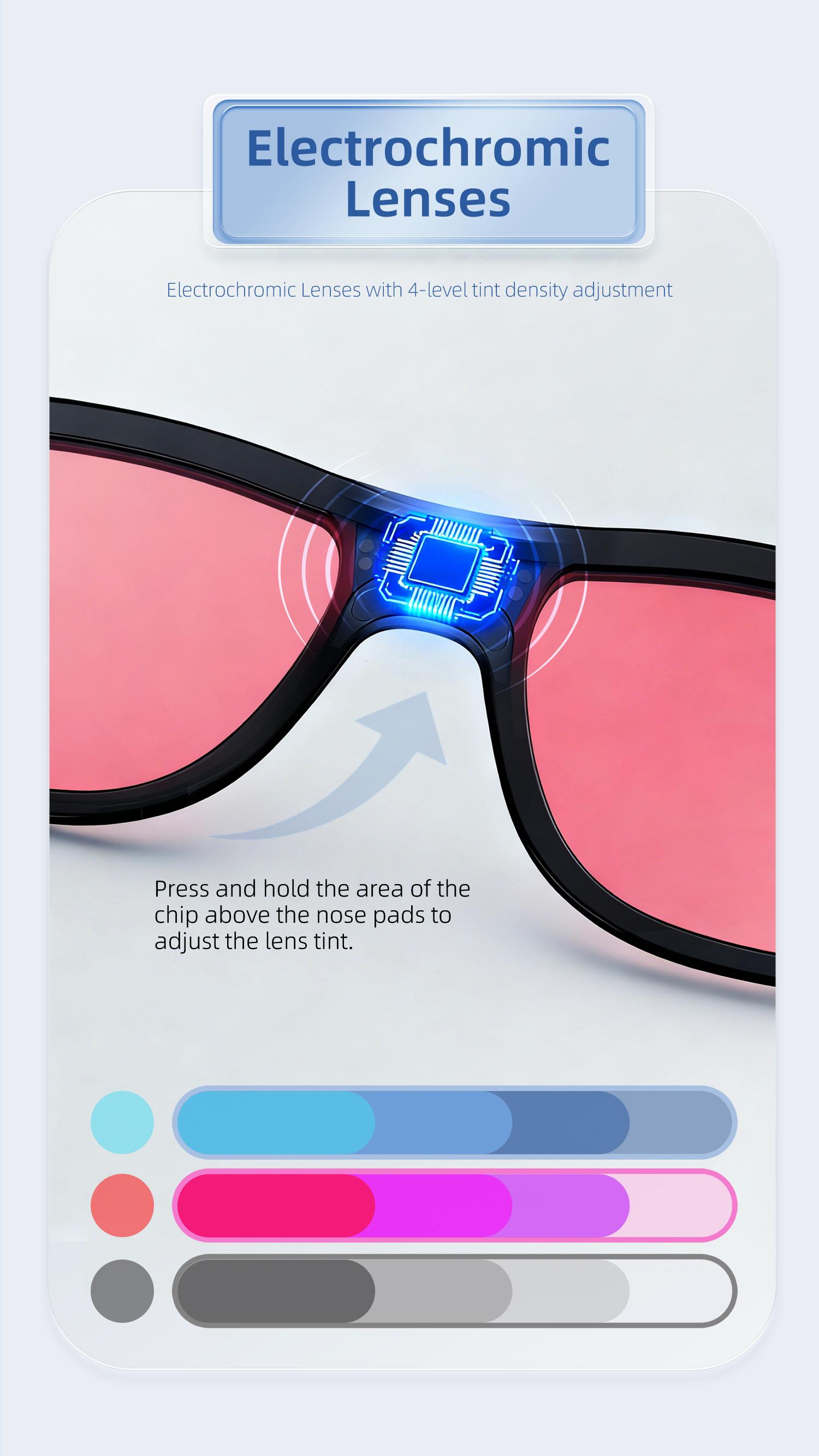 2026 New Smart Glasses 4-level electrochromic sunglasses,Open-Ear Audio,Gifts for Men Women