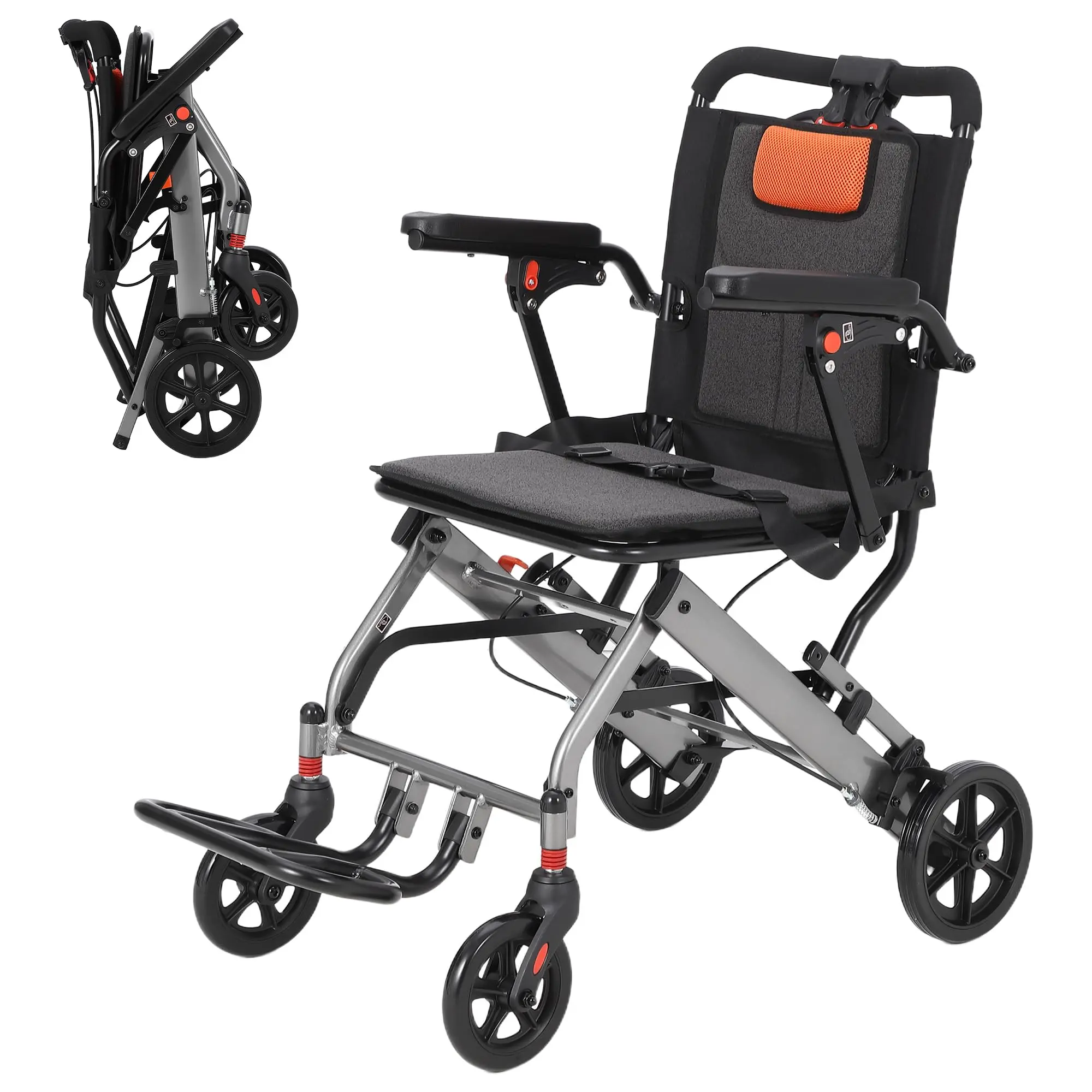 Gaomon Foldable Adult Aluminum Wheelchair - 22 lbs Lightweight Transport Equipment, Portable with Flip Armrests, Swing Footrests, Locking Handbrakes, Travel-Ready for Seniors