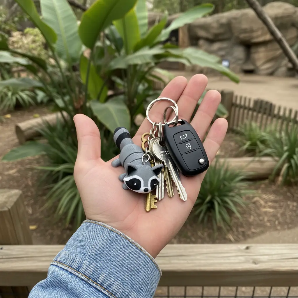 Cute Raccoon Keychain  | 3D Printed Bag & Key Charm