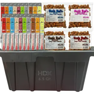 Benji's Mini Tote - 4 Bags Deep Fried Peanuts & 20 Beef Snack Sticks - Uncle Buds Snack Pack Gift Set - HDX 6.5 Qt Container - Perfect for Snack Lovers & Outdoorsmen
