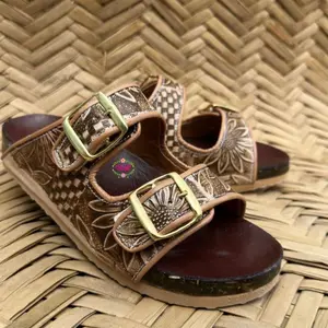 Sunflower Corcho - Hand tooled sunflower leather sandals Shoe Footwear