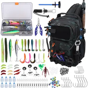 Fishing Backpack with Tackle Boxes,Waterproof Fishing Shoulder Bag for Fishing Gear,Fish Bag with 136 Pcs Fishing Lures Kit,Fish Hook Remover Tool,Fish Lip Gripper,Fishing Plier,Gifts for Men (Green)