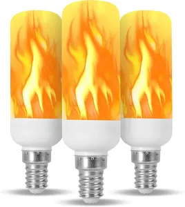 Flame Effect LED Light Bulbs E12, Flickering Fire Tube Bulb (T6), 3W Amber Glow, 2 Modes (Flicker/Steady) for Lantern, Wall Sconce & Decorative Lighting, 3-Pack