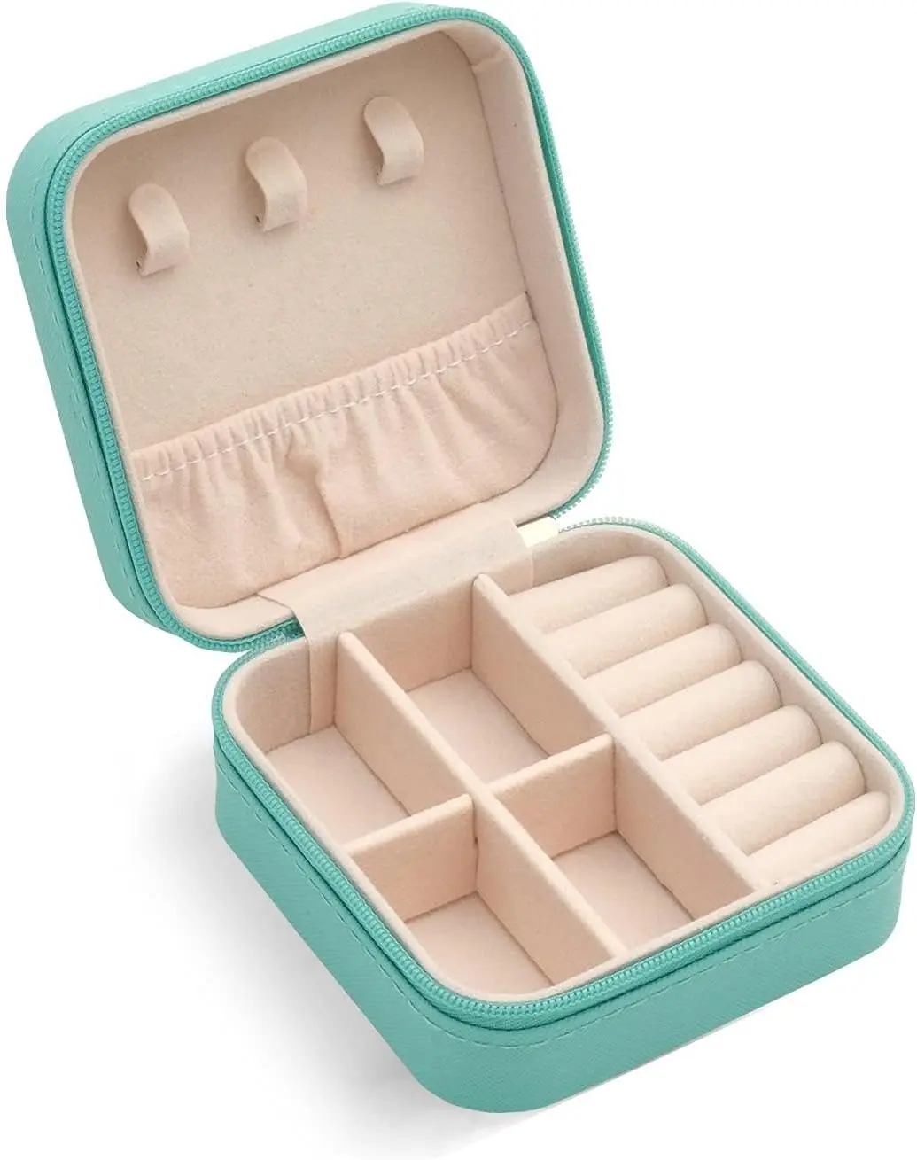 Mini Travel Jewelry Box Organizer – Portable PU Leather Jewelry Storage Case with Zipper