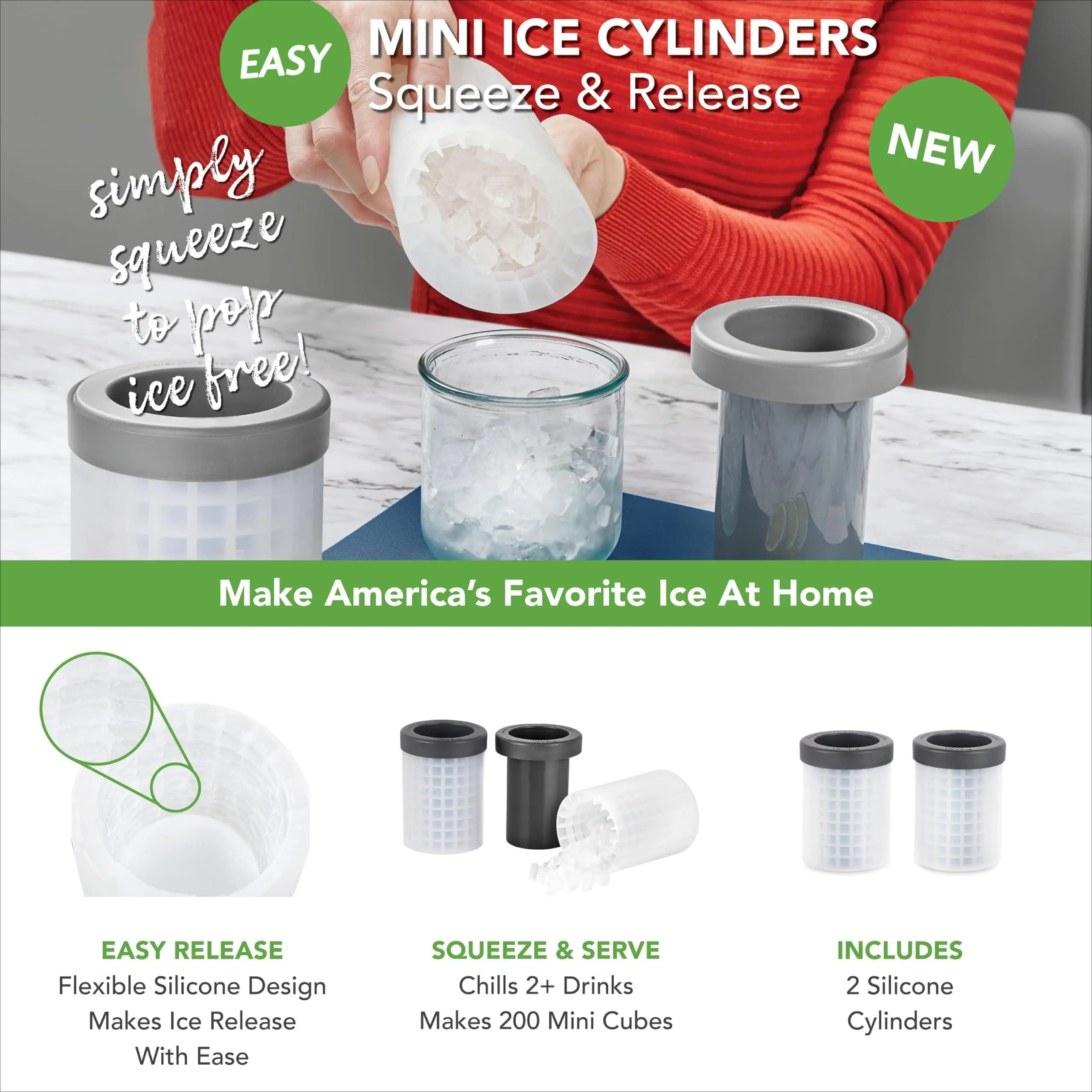 Mini Ice Cylinder- Squeeze & Release, Compact Small Ice Cup, Portable Silicone Ice Cube Maker