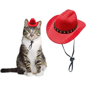 Mini Cowboy Hat for Dogs Cats Pet Cowboy Costume for Holiday Halloween Pet Party Decoration, Red Small