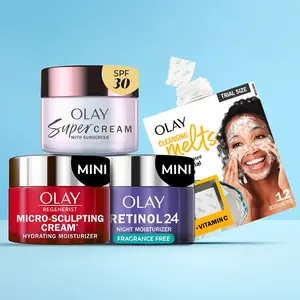 Olay Trial Size Bundle - Olay Retinol 24 MINI Night Moisturizer, Micro-Sculpting Cream Moisturizer Trial Size,  Olay Mini Super Cream with Sunscreen,  Olay Cleansing Melts + Vitamin C 12 Count