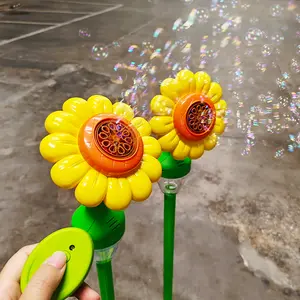 Sunflower Design Bubbles Machine - Adjustable Height Stand, Automatic Flower Bubbles Maker Toy, Fun Outdoor Bubbles Toy for Kids, Bubbles Solution