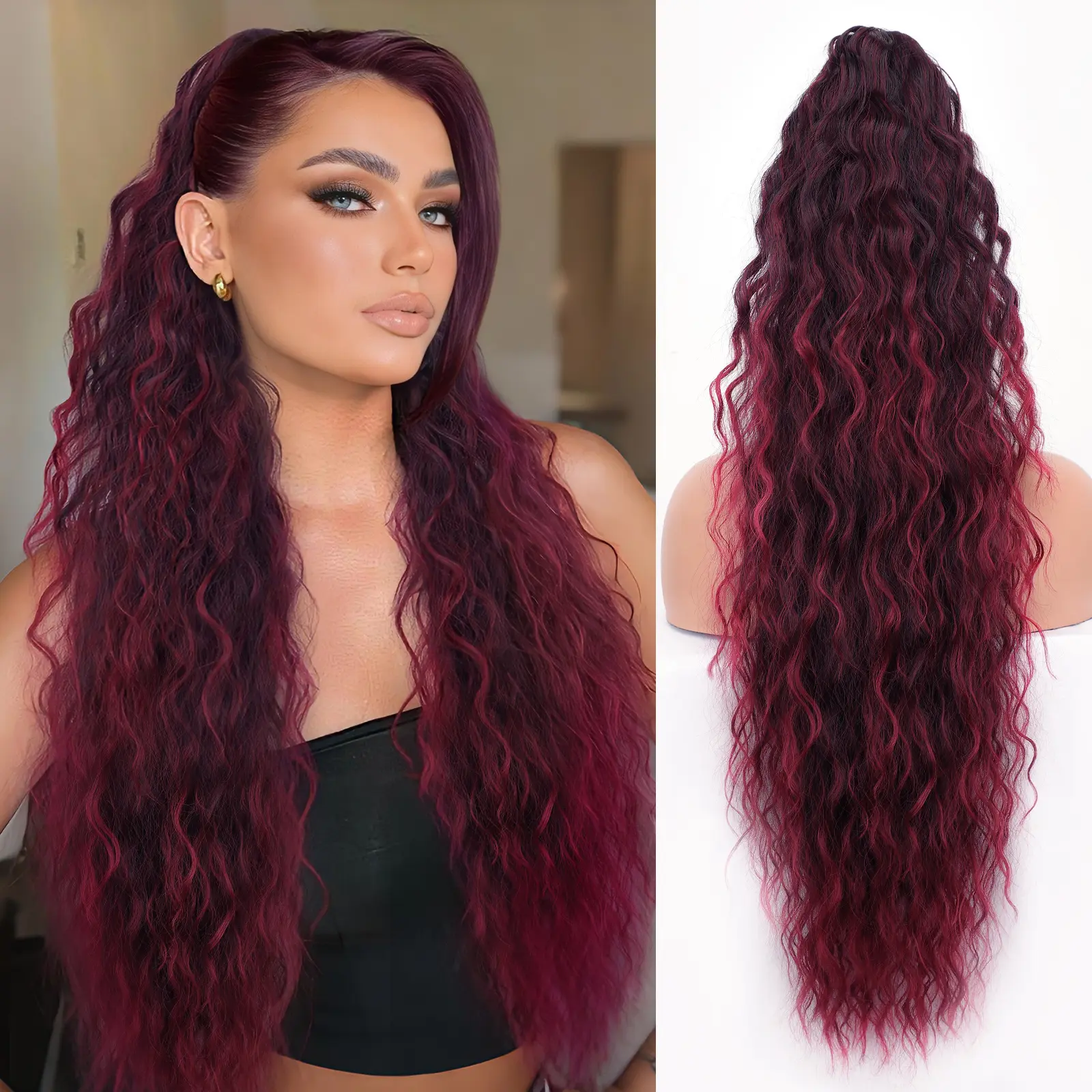 Ombre Burgundy Claw clip Ponytails
