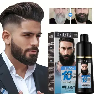 Men's 3-in-1 Black Beard & Hair Dye Shampoo, Instant Grey Reducing Color for Beard & Moustache, Darkening Shampoo for Men in 10 Minutes, Long-Lasting Natural Look with Plant Extracts, 200ml
