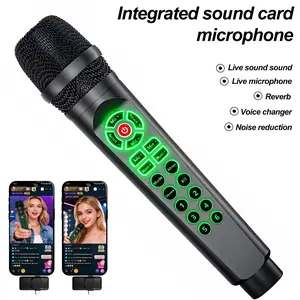 Integrated Handheld Sound Card Microphone, Live Streaming Sound Card and Mic Combo, Dj Voice Control Mixer with Converter, Suitable for Phone/computer/PC