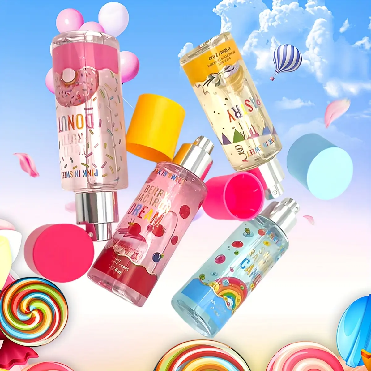 4pcs Gift Set - Women Body And Hair Spray 2Fl.Oz Each - Sweet Fragrance Perfume Spray Long Lasting Fresh Scent Fragrance Date Party And Gift