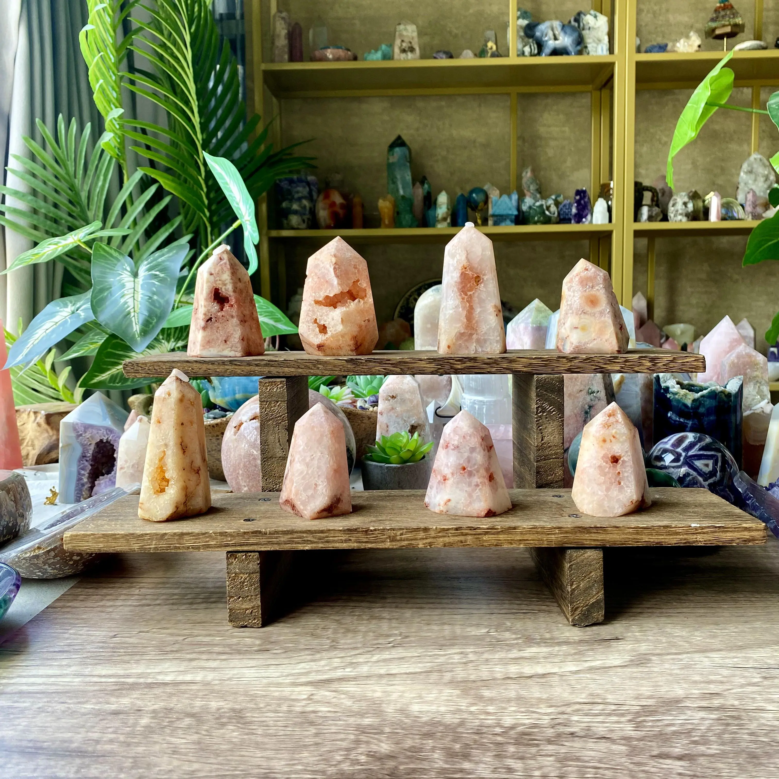 Natural Crystal Pink Druzy Agate Point Collection