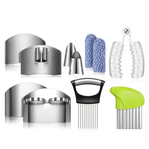 11Pcs Finger Guard Set for Cutting Include 4 Stainless Steel Knife Cutting Protector 2 Thumb Guard Protector 2 Finger Cots Potato Butter Lettuce Crinkle Cutter Onion Holder Slicer Mandoline Slicer - Home Improvement.