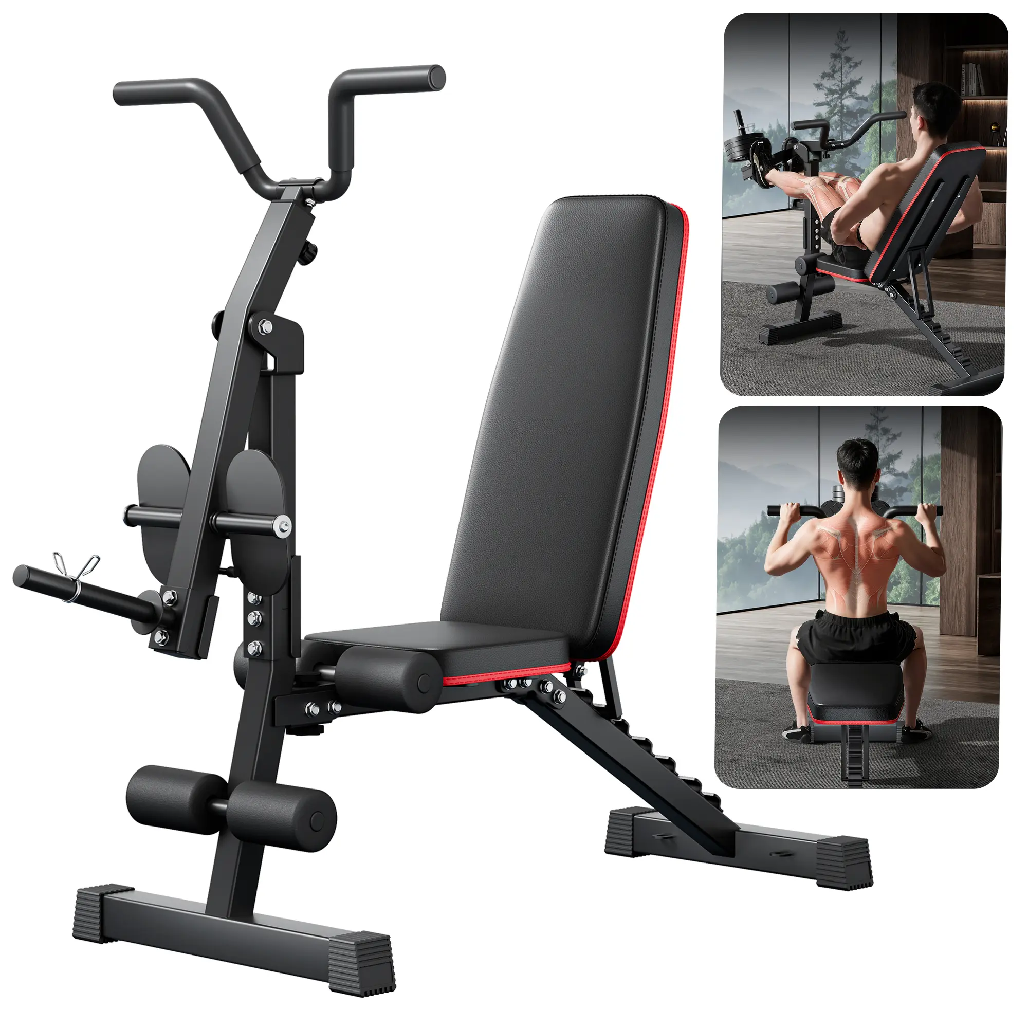 Dufominc Multi-Functional Adjustable Weight Bench for Home Gym, Compact Design with Leg Kick, Back Pull-Down and Back Stretching Functions, Unisex