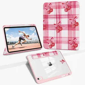 10th iPad protective case watercolor checkered bowknot cherry 001-Y-10th-Z001