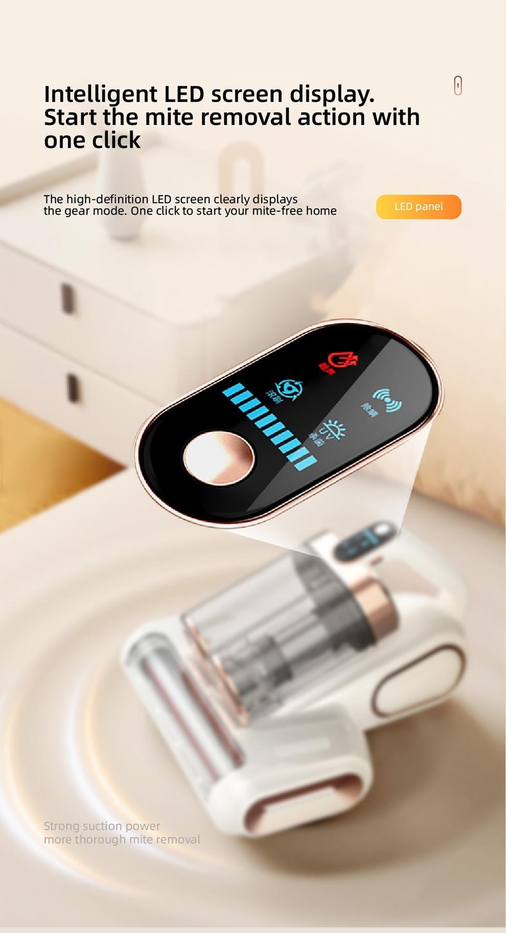 Mattress Vacuum Cleaner with UV-C Lamp & LED Display 13kPa Suction Brushless Motor HEPA Filter for Beds Sofas