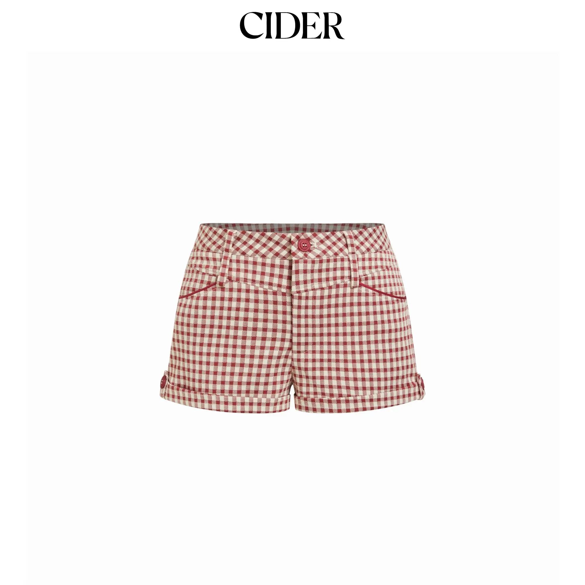 Cider Women's Preppy Fitted Low-Rise Gingham Roll-Hem Micro Shorts