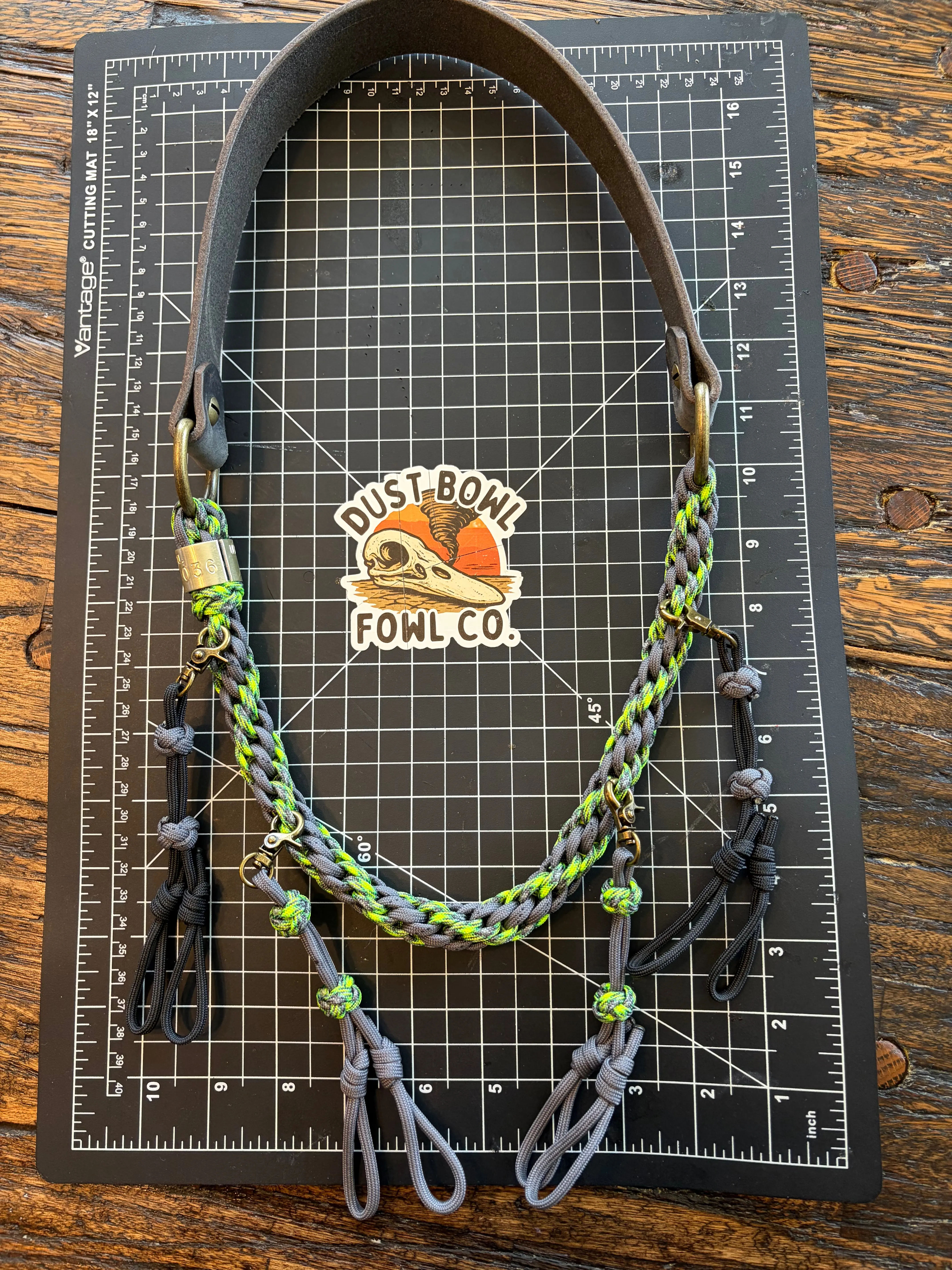 Leather x Half Round Lanyard -  Grey Neon