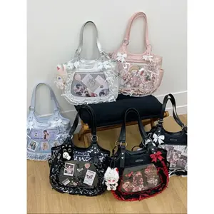 College Girl Crossbody Tote Bag, Large Capacity Transparent Shoulder Clutch, High Aesthetic Lace Purse for Teen Girls & College Students