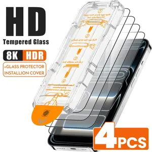 4pcs 8K Ultra HD Screen Protector For iPhone 17 Air/17/16/15/14/13/12/11/Pro Max/Pro/Plus/Mini/16e/X/XS/XR/XS MAX/7/8/SE,One-Click Film Applicator,Full Coverage,Edge Protection,9H+ Hardness,Anti-Scratch,Anti-Fingerprint,Case Friendly