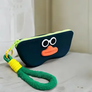 Adorable Cartoon Eyeglasses Holder Pouch with Strap Soft Silicone Sunglasses Case for Men and Women Portable Glasses Storage