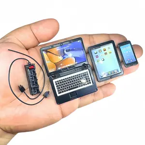 EKKZ Black 4Pcs 1:6 Scale Miniature Digital Device and Electrical Outlet Set - Metal Smartphone, Tablet, Laptop, and Alloy Outlet - DIY Mini House Accessories Realistic Dollhouse Miniature Accessories for 11.5-Inch Fashion Dolls