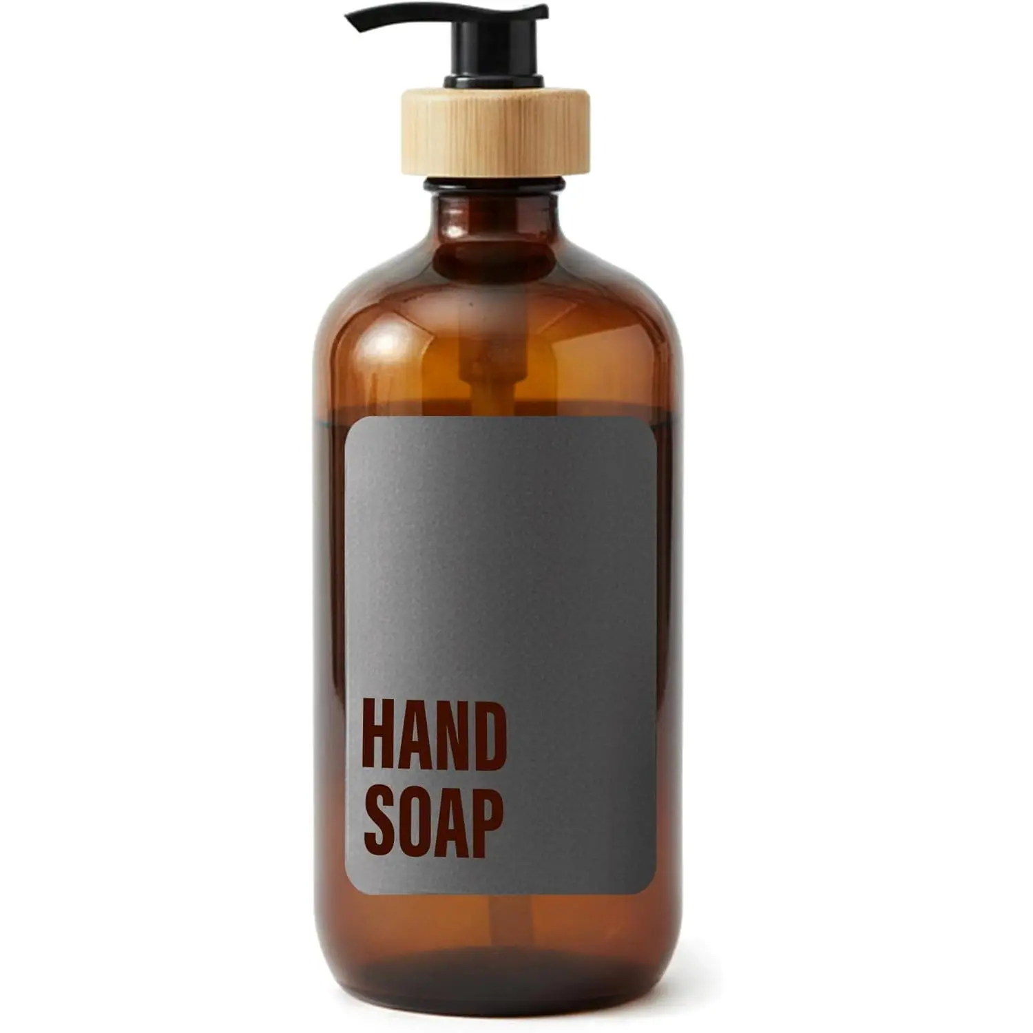SAVVY & SORTED Amber Glass Hand Soap Dispenser for Bathroom, Kitchen Hand Soap Bottle with Label, Refillable Glass Bottle for Liquid Wash, Matching Dish Soap Dispenser Available, 17 Fl Oz / 500 ml