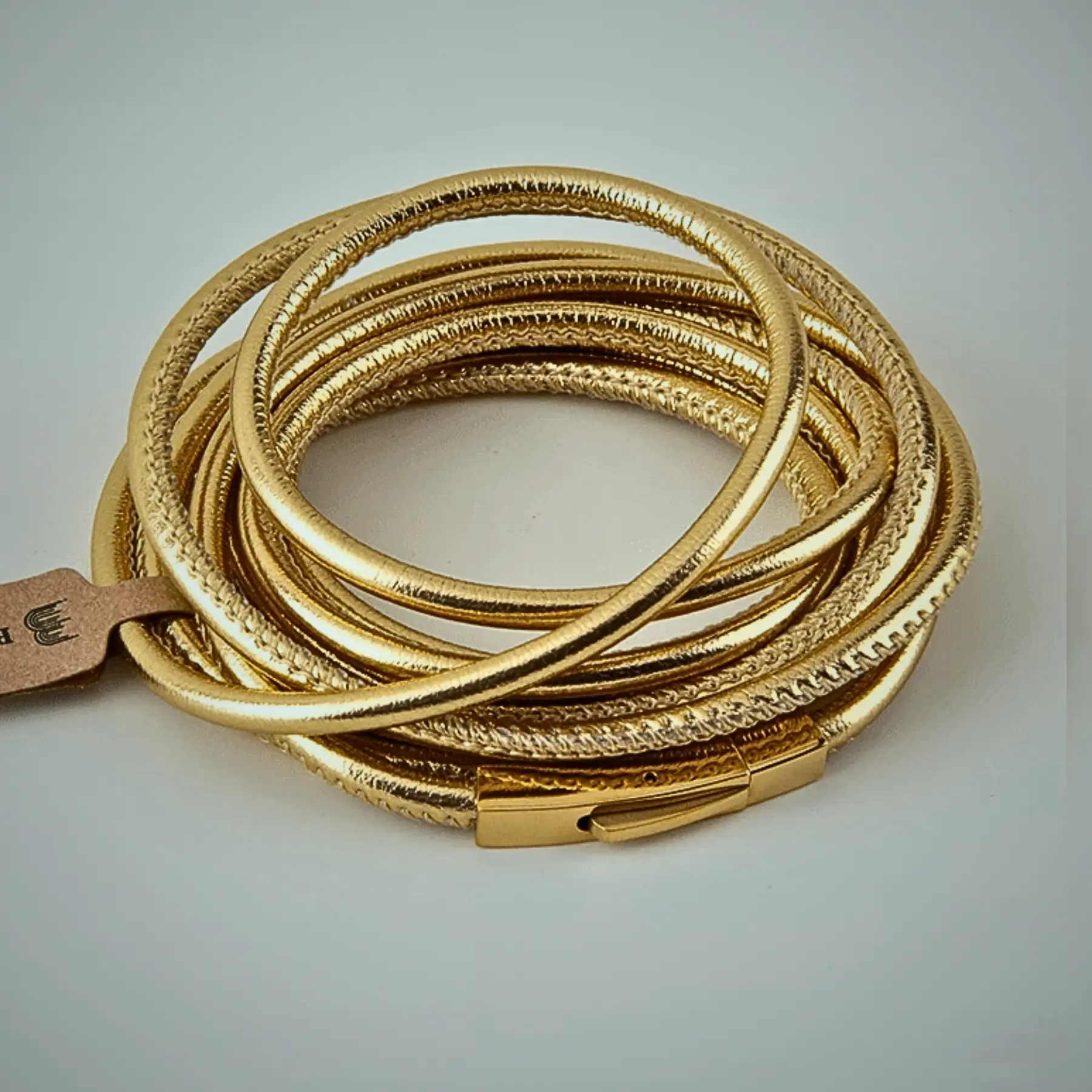 Women's Gold Leather Wrap Bracelet, Soft Leather Multi Strand Statement Accessory