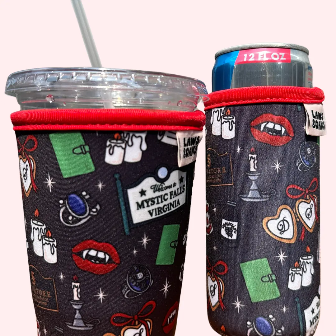Mystic Falls Drink Sleeve: VPD Inspired 16-32oz Coffee Sleeve, 12oz Slim Energy Drink Koozie