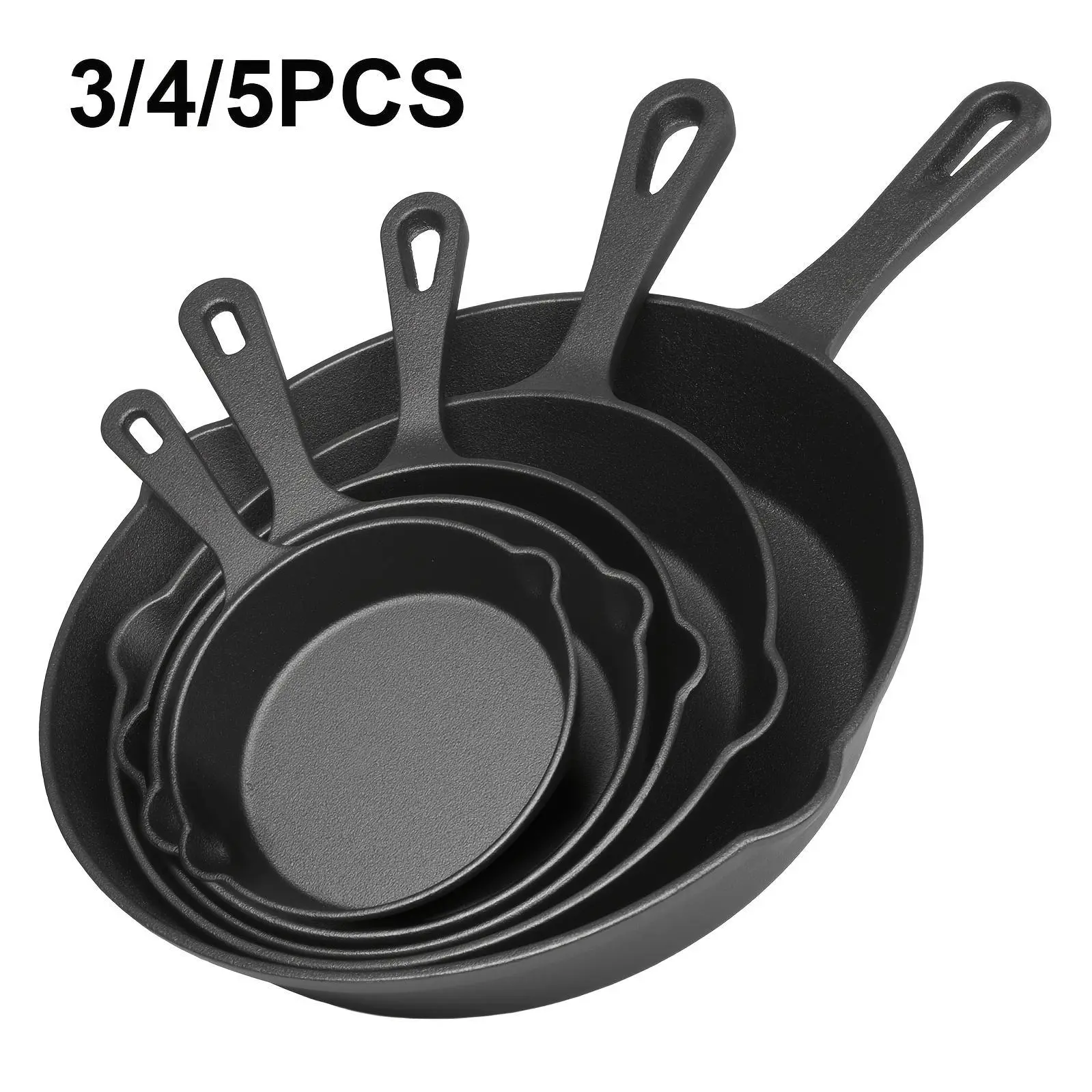 Pre-Seasoned Multi-Size Cast Iron Skillet Set (3/4/5pcs) - Professional-Grade Commercial Quality Cookware Round Pans, Oven-Safe for Frying, Sautéing, Indoor/Outdoor Use on Grills