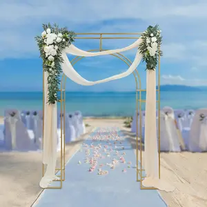 Wedding Arch Backdrop Stand, Gold Wedding Arches for Ceremony Square Metal Balloon Arch Stand Garden Arbor Frame for Wedding Birthday Party Baby Shower Photo Booth Background Decoration Banners Ornaments