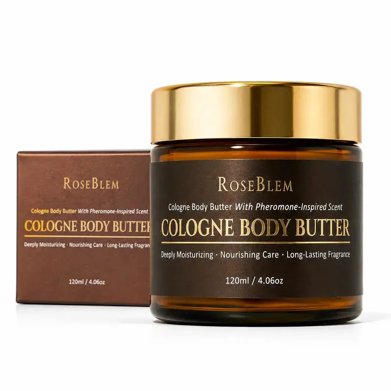 Roseblem Fragranced Body Butter for Men – Luxurious Second Date Cologne Long-Lasting Masculine Scent & Shea Butter   Moisturizer   – Fresh Woody Fragrance with Bergamot, Amberwood & Musk – Daily Moisturizing Cream – 4.06oz