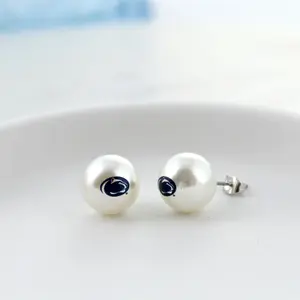 Pearl Bead Logo Stud Earrings for Women - Fashion Accessory