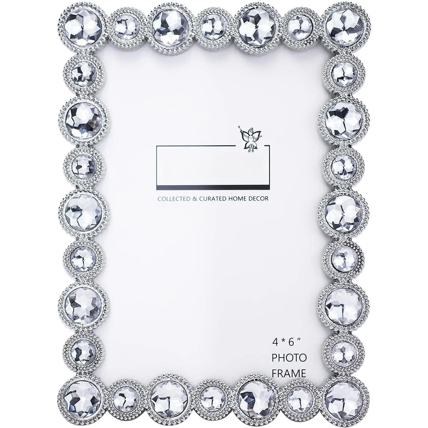 4x6 Rectangular Rhinestone Zinc Alloy Photo Frame - Decorative Modern Home Decor with High-Definition Glass, Lightweight, Easy-Install Design, Transparent Desk Tabletop Holiday Picture Display